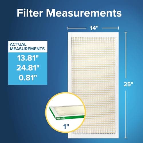 Filtrete 14x25x1 AC Furnace Air Filter, MPR 700, MERV 8, Tough on Pollen, Easy on Airflow, 3-Month Pleated 1-Inch Electrostatic Air Cleaning Filter, 2-Pack (Actual Size 13.81 x 24.81 x 0.81 in)