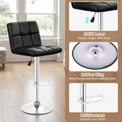 BestOffice Counter Height Bar Stools Set of 2 PU Leather Swivel BarStools for Kitchen Stool Height Adjustable Counter Stool Barstools Dining Chair with Back (Black) — view 6