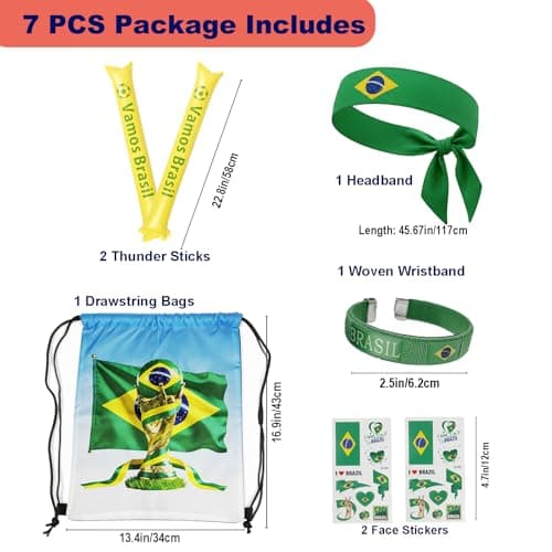 KINFAVOU 2026 World Cup Brazil Soccer Fan Gear Set, 7-Piece Drawstring Backpack Decoration & Storage Set for World Cup & Patriotic Holidays — view 3