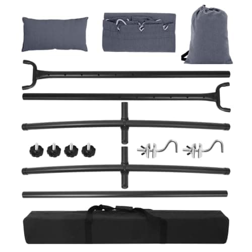 Hammock with Stand, Ohuhu Double Hammock with Space Saving Steel Stand & Pillow 2 Person Hammocks with Portable Carrying Bag for Camping Garden Patio Indoor Use Gift for Birthday, Grey — view 8