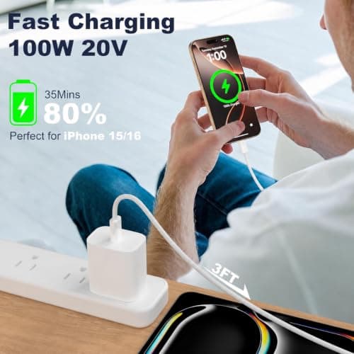 USB C to C Fast Charger Cable 10ft + 10 ft [MFI Certified] 100W for iPhone 17 16 15 Charging Cord Long Type C to C Cable for Apple iPhone 17 16 15/Pro/Pro Max/Plus/iPad Pro Air Mini Samsung Galaxy