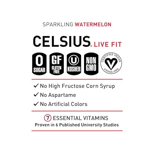 CELSIUS Sparkling Watermelon, Sugar Free Energy Drink, 12 Fl Oz (Pack of 12) — view 3