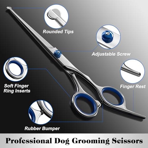 Professional 4 in 1 Dog & Cat Grooming Scissors Kit with Safety Round Tips,Sharp & Durable,Dog Shears for Grooming - Includes Straight, Curved, Thinning Scissors and Comb - Premium Pet Supplies — view 2