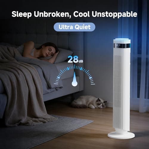 OLIXIS Tower Fan for Bedroom, 28dB Quiet Floor Standing Fan with Remote, 12H Timer, 5 Speeds, 4 Modes, LED Display, Portable Bladeless Oscillating Cooling Fan for Indoor, Home, Office - White — view 5