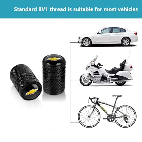 camfeast 4pcs Tire Valve Stem Caps, Compatible with Chevrolet Chevy Series Stem Cap Universal Car Air Cover Car Accessories for Cars, SUV, Truck, Motorcycles Black — view 2