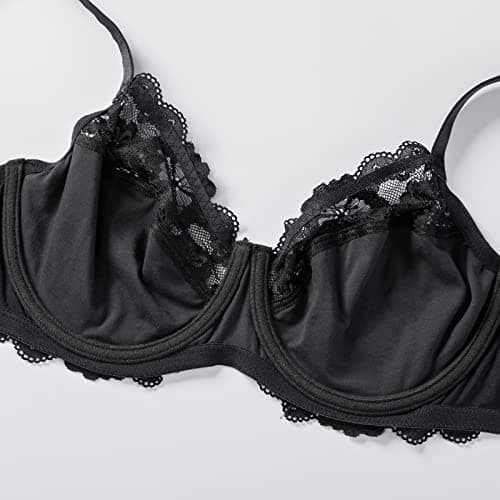DELIMIRA Women's Plus Size Bras Full Coverage Lace Underwire Unlined Bra Black 40H — view 4