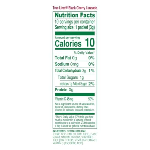 TRUE LIME Black Cherry Limeade Drink Mix (10 Packets) | Made from Real Limes | No Preservatives, No Artificial Sweeteners, Gluten Free | Water Flavor Packets & Water Enhancer with Stevia