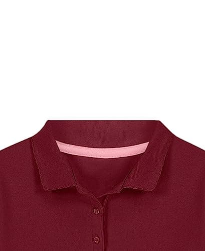 Nautica Girls' School Uniform Short Sleeve Polo Shirt, Button Closure, Soft Pique Fabric, Burgundy, 6 — view 4