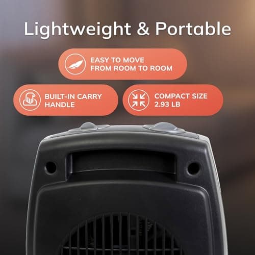 Lasko Portable Indoor Electric Ceramic Space Heater with Tip-Over Safety Switch, Overheat Protection and Thermostat, 2 Speeds, Safe for Home, 9.2 Inches, Dark Gray, 1500W, 754201 — view 4