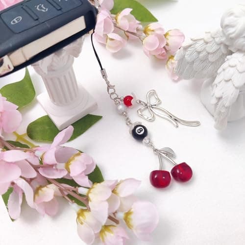 cioatu Y2K Cute Phone Charms Set - Aesthetic Cherry,Flower, Butterfly & Star Cell Phone Straps, Kawaii PhoneAccessories for Bag Keychain, AirPods, Camera Decor(Red Cherry) — view 4