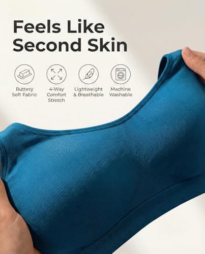 SHAPERMINT Wireless Bras for Women - Full Support Seamless Bralette, Compression Sports Bra, Plus Size Minimizer Bras, Padded Wirefree Bra for Women Atlantic Blue — view 5