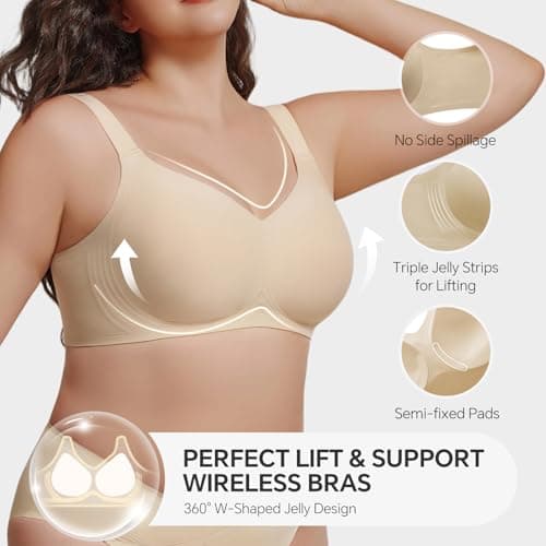 UIMERO 2026 Womens Wireless Bra Seamless Jelly Bras Full Coverage Push Up Supportive Comfortable No Underwire Tshirt Bras Nude — view 2