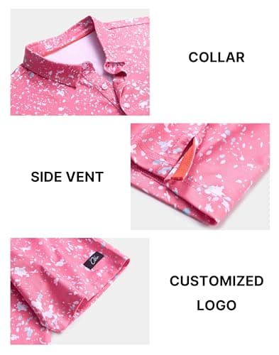 Obla Mens Golf Polo Shirts Short Sleeve Dry Fit Performance Moisture Wicking Casual Print Collared Golf Shirts for Men (Pink Colored Dots_XXL) — view 3