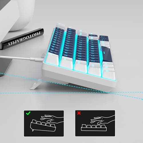 MageGee Portable 60% Mechanical Gaming Keyboard, MK-Box LED Backlit Compact 68 Keys Mini Wired Office Keyboard with Blue Switch for Windows Laptop PC Mac - Blue/White — view 3