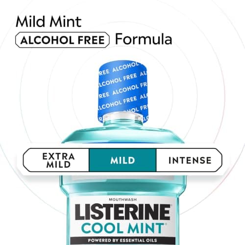 Listerine Cool Mint Alcohol-Free Mild Mouthwash, Oral Rinse Kills 99.9% of Germs that Cause Bad Breath, Less Intense Taste, Mild Mint Flavor, 1 L — view 4