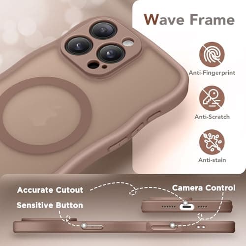 CAPRARO for iPhone 16 Pro Case for Women Girls, Upgraded [Full Camera Protection] [Compatible with MagSafe] Cute Wave Translucent Matte Phone Case for iPhone 16 Pro, Brown — view 7