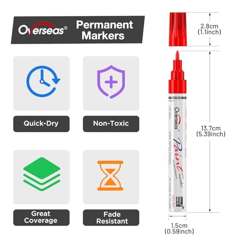 Overseas Oil-Based Fine Tip Paint Marker Pen - 2 Pack White 0.9mm Fine Nib Permanent Markers, Quick Dry, Waterproof, Fade Resistant Paint Pens for Metal, Wood, Rock, Plastic, Ceramics, Rubber, Glass — view 2