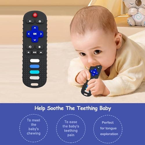 ROBBEAR Baby Teething Toys, Food Grade Silicone Teether for Babies 3 6 12 18 Months, TV Remote Shape Toddlers Chew Toys, Freezer BPA Free (Black RC) — view 3