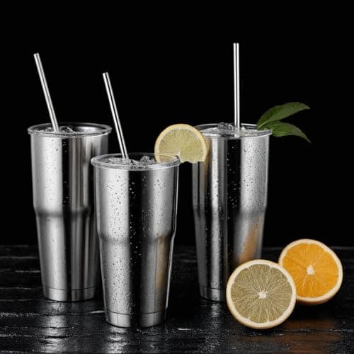Lydnvjx 12 Pack of Reusable Stainless Steel Metal Straws, 3 Straight + 3 Bent 10.5 Inch and 3 Straight + 3 Bent 8.5 Inch Metal Straws with 2 Cleaning Brushes for 20 24 30 oz Tumbler Dishwasher Safef — view 4