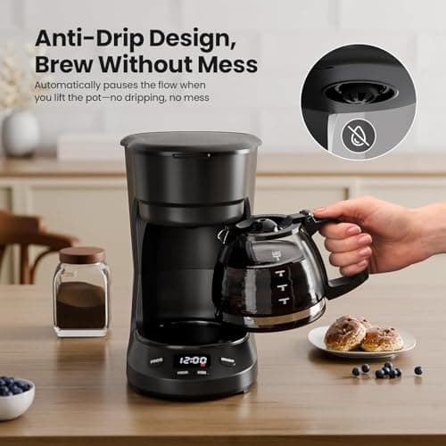 Kismile 5-Cup Drip Coffee Machine with LED Display, Small Coffee Maker with Anti-Drip, Timer, Auto Shut-Off, Dry-Boil Protection, Removable Funnel, Compact, Ideal for Home & Office — view 2