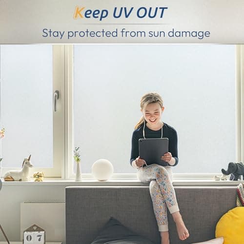 rabbitgoo Window Films for Privacy, Static Cling Frosted Glass Sticker, Non-Adhesive Privacy Film Sun Blocking Window Covering Frosting Vinyl Bathroom Sliding Glass Door, 44.5 x 200cm, Pure Frosted — view 2