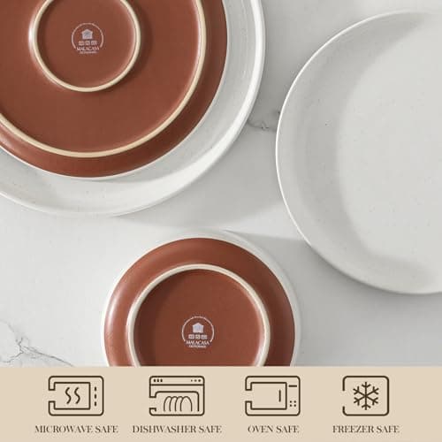 MALACASA Plates and Bowls Sets, 12 Pieces Modern Stoneware Dinnerware Set for 4 Kitchen Dinner Set Ceramic Dishware Dishes Set Microwave and Dishwasher Safe, White, Series TARA — view 3