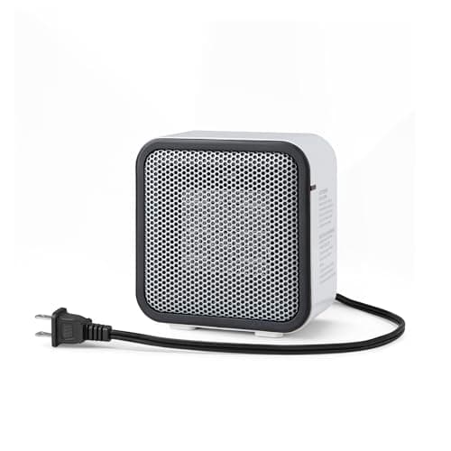 Amazon Basics Ceramic Space Heater, Portable Mini Heater for Office Desk, 500W, With Tip-Over Protection, Lightweight 1.4 lbs, White, 5.9"D x 3.2"W x 6"H