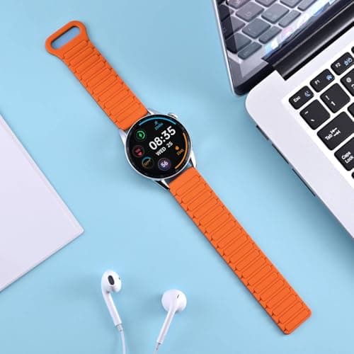 WOCCI 20mm Magnetic Silicone Watch Band, Tactile Ridged Texture, Quick Release (Orange+Black) — view 5