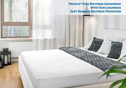 PlushDeluxe Premium Bamboo Mattress Protector – Full Size, Waterproof, & Ultra Soft Breathable Noiseless Washable Bed Mattress Cover for Comfort & Protection - White — view 5