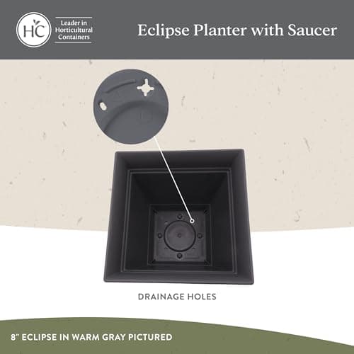 The HC Companies Eclipse Square Plastic Planter w/Attached Saucer - Outdoor & Indoor Plant Pot with Drainage Holes - Lightweight, UV-Resistant Plastic Pots for Plants (12" Slate Blue, Pack of 2) — view 2