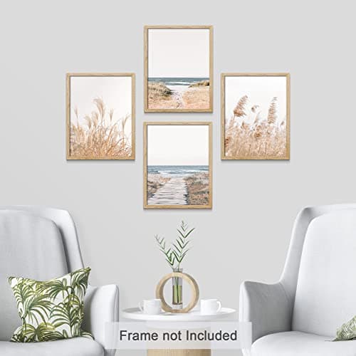 SIGNWIN Poster Bathroom Decor 8"x10"x 4, Wall Art Room Decor Multicolor for Living Room, Bedroom, Office White Pampas Grass Beach Ocean Shore Horizon Nature Wilderness Realism Landscape Colorful