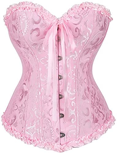 SZIVYSHI 14-Bone Overbust Corset Top - Pink - X-Small