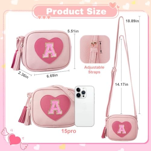 Birthday Gifts for 2 3 4 5 6 7 8 9 10 Year Old Girl,Cute Little Girl Purse Toddler Purse for Kids Wallet,Small Initial Shoulder Crossbody Bag,Personalized Christmas Gift for Daughter Baby(Pink,A) — view 3