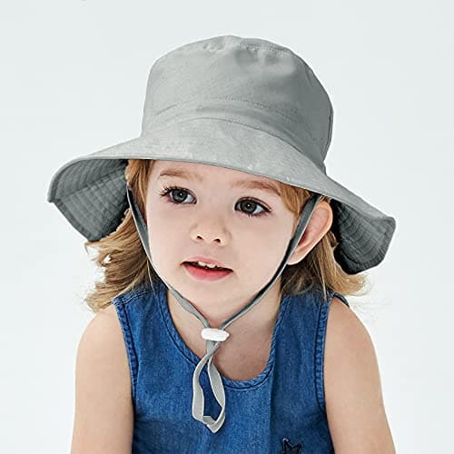 LO SHOKIM Baby Sun Hat 2 Pack Toddler UPF 50+ Summer Sun Protection Wide Brim Bucket Hat Baby Girl Beach Hat Boy Kids Adjustable Cap Summer (Grey + Navy, M)