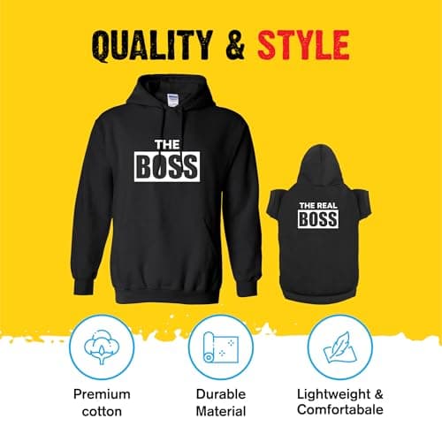 Funny Matching Dog and Owner Outfit Sweater - The Boss The Real Boss Pet & Owner Matching Hoodie Sweatshirt Cute Dog Clothes - Black/3XL Human | 2XL Dog