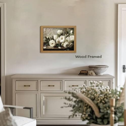 Moarmxiy Vintage Flowers Wall Art, White Rose Canvas Printed Prints Wall Gifts for Friends or Family, Oil Picture Home Decor Wall Decor for Living Room Hallway, Bedroom Office 16x 12inch Wood Frame — view 6