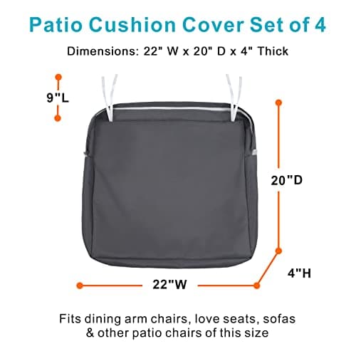 NettyPro Outdoor Patio Chair Seat Cushion Covers UV Resistant Water Repellent Furniture Cushion Slipcovers, 22x20x4 inch, Grey — view 2