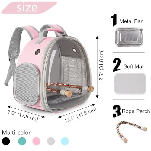 Small Bird Travel Backpack Carrier Cage, Backpack to Transport Backpack Carrier with Metal Tray Stand Perch for Parakeet Cockatiel Budgies Vet Carry Book Bag Green