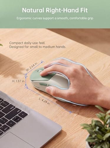 hunart H6 49g Wireless Mouse, Bluetooth & 2.4GHz Rechargeable Mouse, Lightweight Silent Ergonomic Mouse with USB-C Charging, Portable Right-Hand Office Mouse for Laptop, PC, MacBook, Tablet - Green — view 5