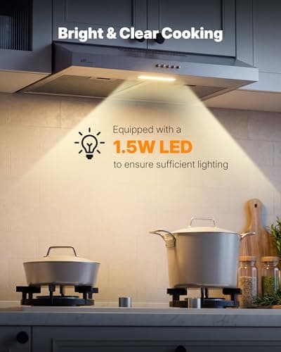 Upstreman 30 Inch Under Cabinet Range Hood, Stainless Steel Kitchen Vent Hood with LED Lights, Button Control, 3 Speed Exhaust Fan Ducted/ductless Convertible, 3-Layer Aluminum Filters, Stainless — view 5