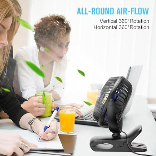 BESKAR USB Powered Clip on Fan, Portable Small Fan with Cord, 3 Speeds Strong Airflow, Personal Fan with Sturdy Clamp, Quiet Desk Fan & Clip Fan — view 4