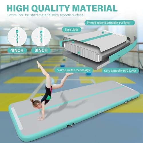AKSPORT Air Mat Tumble Track Gymnastis Tumbling Mat Inflatable Mats With Electric Air Pump for Home Use/Tumble/Gym/Training/Cheerleading/Parkour/Beach/Park/Water(Mint Green, 13.12ft) — view 2