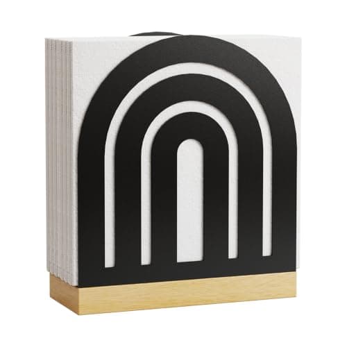 NBPUJ Metal Napkin Holder for Table with Wood Base, Matte Black Cocktail Napkin Dispenser, Compact Arch Round Frame Decorative Holder for Kitchen Countertop, Dining Table, Restaurant, Home.