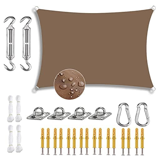 Sun Shade Sail Rectangle 95% UV Block Waterproof Patio Sun Sail Oxford Cloth Cover Canopy Sail Shades for Outdoor Patio, Lawn, Garden, Outdoor, Backyard -with Mounting Accessories (Brown,4x6m(13.1x19.6ft))