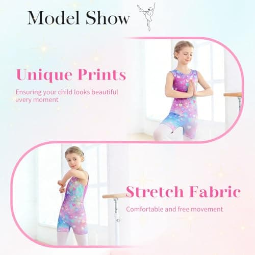 ACOCOPY Girls Leotards for Gymnastics Sparkly Sequins Dance Bodysuits with Shorts Stretchy Quick Dry Biketard Unitard Size 6-7