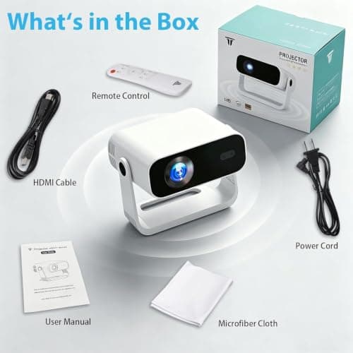 Wielio 2026 Smart Projector Android 14/TV with WiFi 6 and Bluetooth 5.0 Built in 1000+ Apps 210 ANSI Portable Bedroom Mini Movie Projector Auto Keystone & Zoom-black-and-white — view 5