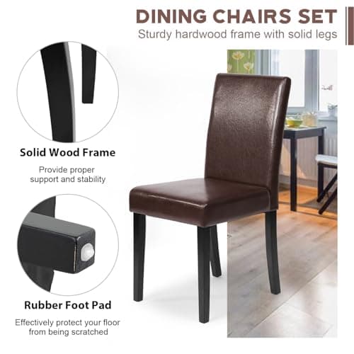 FDW Dining Chairs Dining Room Chairs Parsons Set of 4 Dining Side Chairs for Home Kitchen Living Room (Brown) — view 5