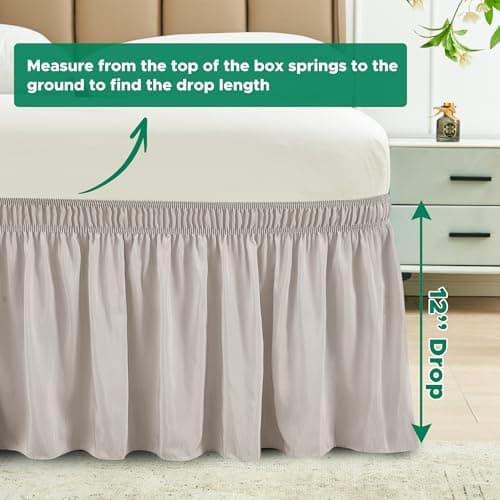 Biscaynebay Wrap Around Bed Skirts for King & Cal King Beds Short Drop of 12", Camel Grey Adjustable Elastic Dust Ruffles Easy Fit Wrinkle Resistant Silky Luxurious Fabric Machine Washable — view 2