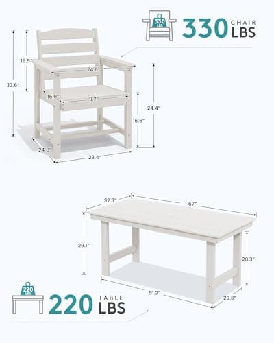 SERWALL 8-Pc HDPE Dining Set, 1 Table, 1 Umbrella & 6 Chairs, White — view 2