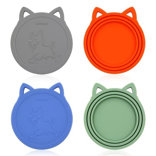 VAYRMEU 4 Pack Pet Food Can Cover Silicone Food Can Lids,Universal BPA Free, One Fit Most 3 oz,5.5 oz,12 oz Standard Size Food Cans